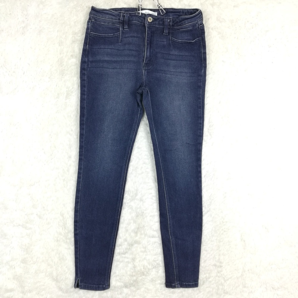 Kancan Womens Jeans Skinny Blue Denim Mid‎ Rise Dark Wash Whiskering Pleated 28